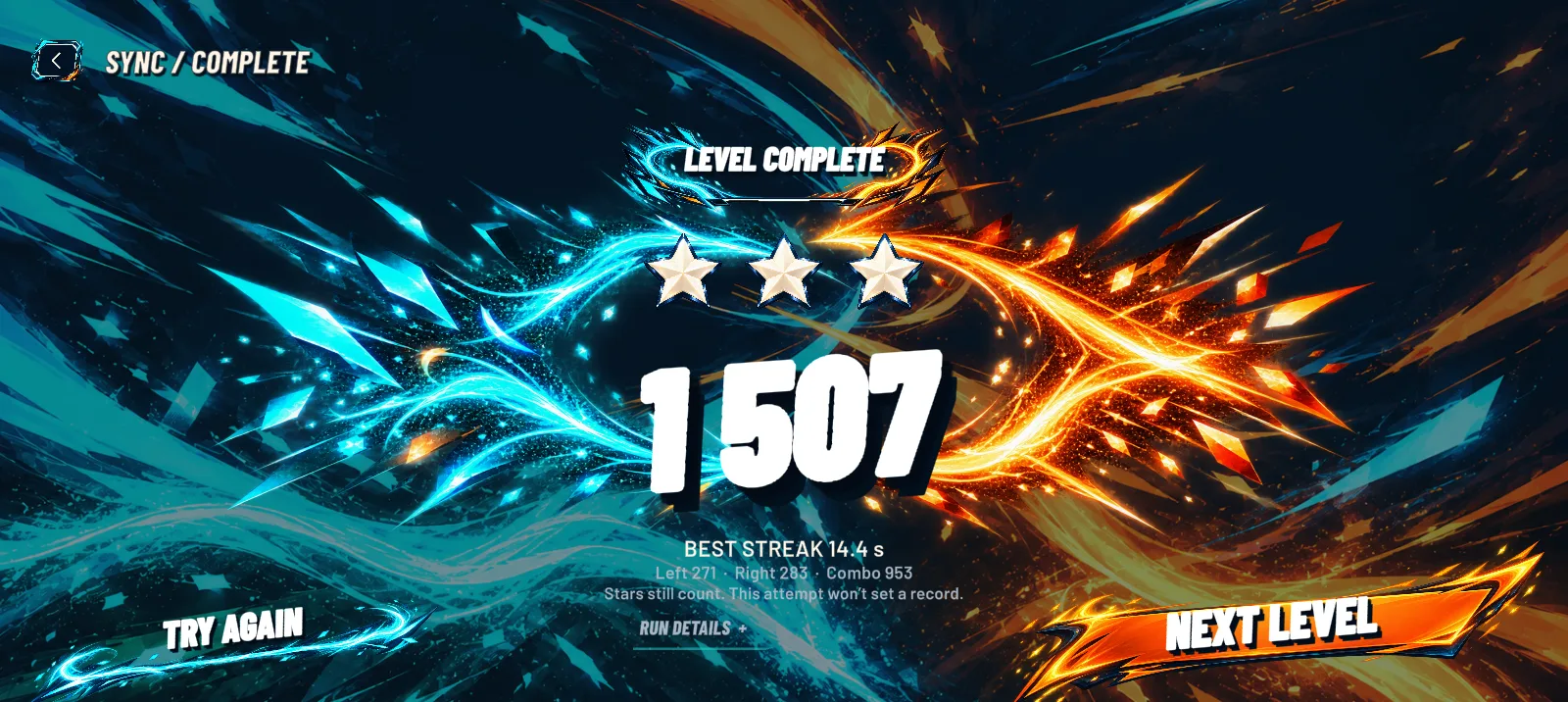 A level result with three stars and the final score